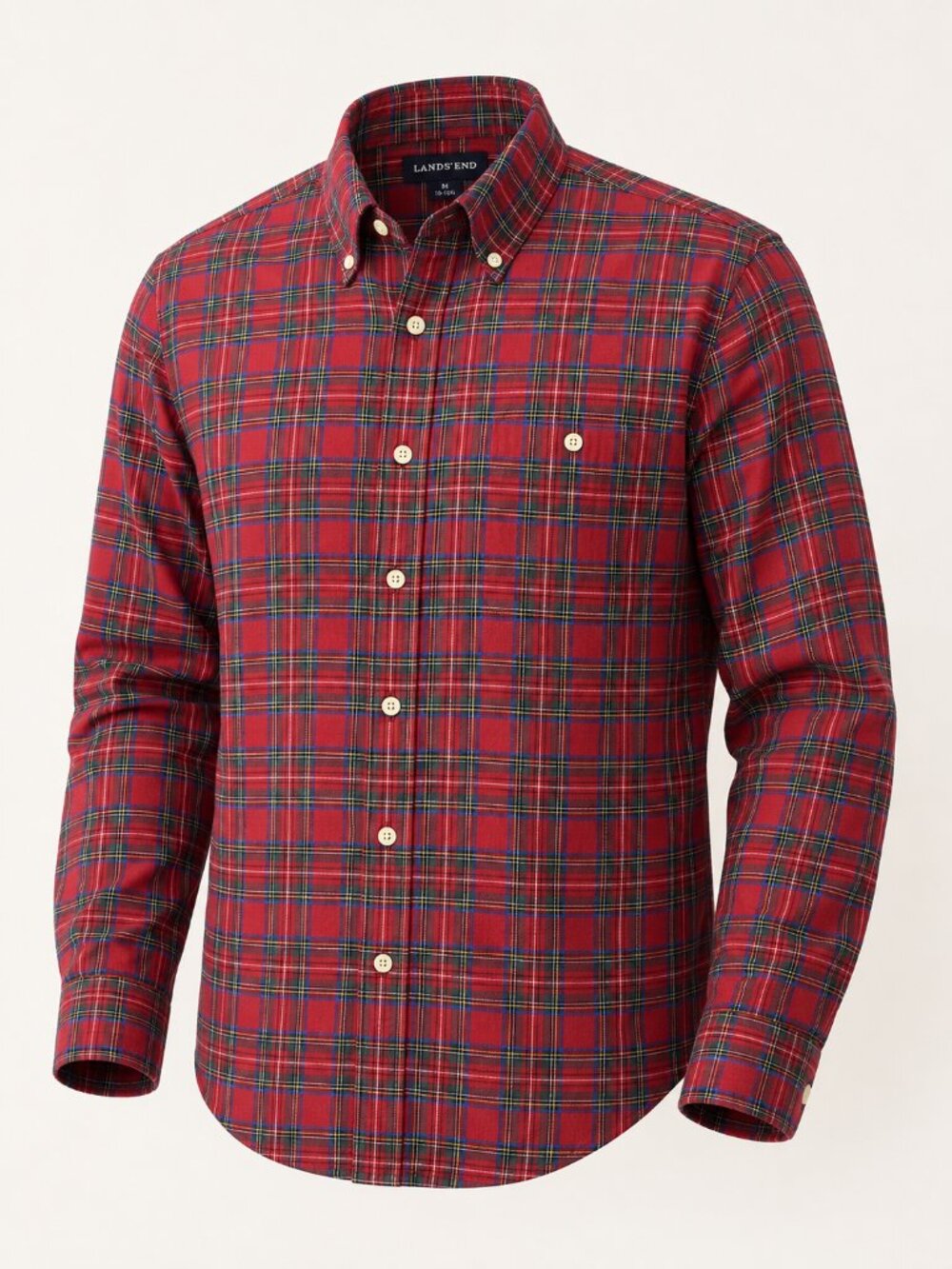 Lands' End Red Plaid Flannel Shirt Men's LT Tall 100% Cotton Button Down